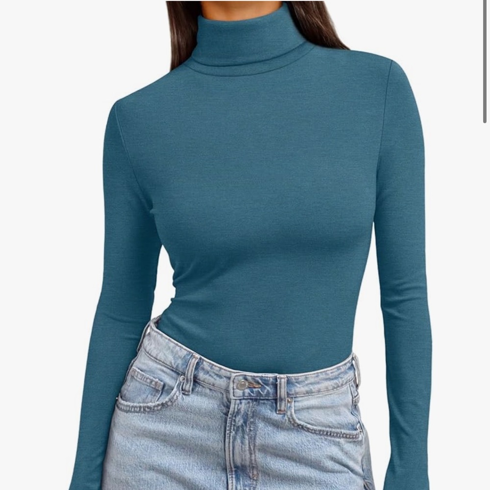 Blue Long Sleeve Turtleneck Top